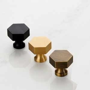 Gold, Black, Antique Gold Hexagonal Knobs For Cabinets And Cupboards In Kitchen, Bedrooms, Bathrooms, Wardrobes Durable Protective Lacquer