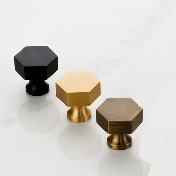 Gold, Black, Antique Gold Hexagonal Knobs For Cabinets And Cupboards In Kitchen, Bedrooms, Bathrooms, Wardrobes Durable Protective Lacquer