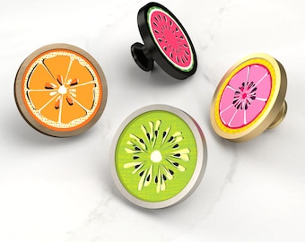 Puxadores para armários com estampa de frutas cítricas | Puxadores de gaveta para o verão | Puxadores de cozinha coloridos | Ferragens para armários em tons de limão, laranja e melancia
