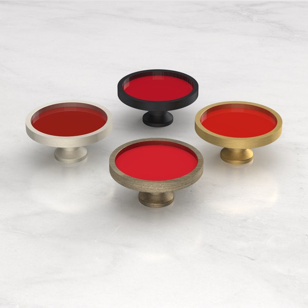 Red Shade Cupboard Drawer Door Cabinet Knobs Handle Available in Gold, Silver, Black & Antique Gold Base