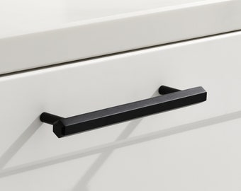 Hexagon Black Cabinet Pull Handles, T Bar Furniture Pulls for Doors, Cupboards & Drawers.  Protective lacquer to prevent tarnishing. 5 sizes