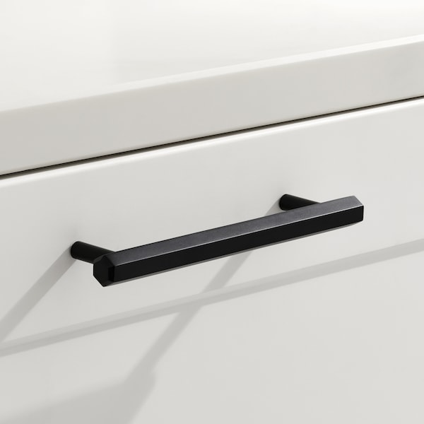 Hexagon Black Cabinet Pull Handles, T Bar Furniture Pulls for Doors, Cupboards & Drawers.  Protective lacquer to prevent tarnishing. 5 sizes