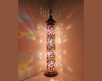 Turkish Cylinder Mosaic Floor Lamp, Colorful Stained Glass Turkish Standing Lamp, Colorful Mosaic Standing Lamp, Turkish Mosaic Lights