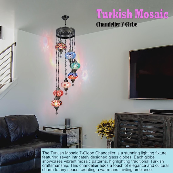 Handcrafted Turkish Mosaic Glass Chandelier for Living Room