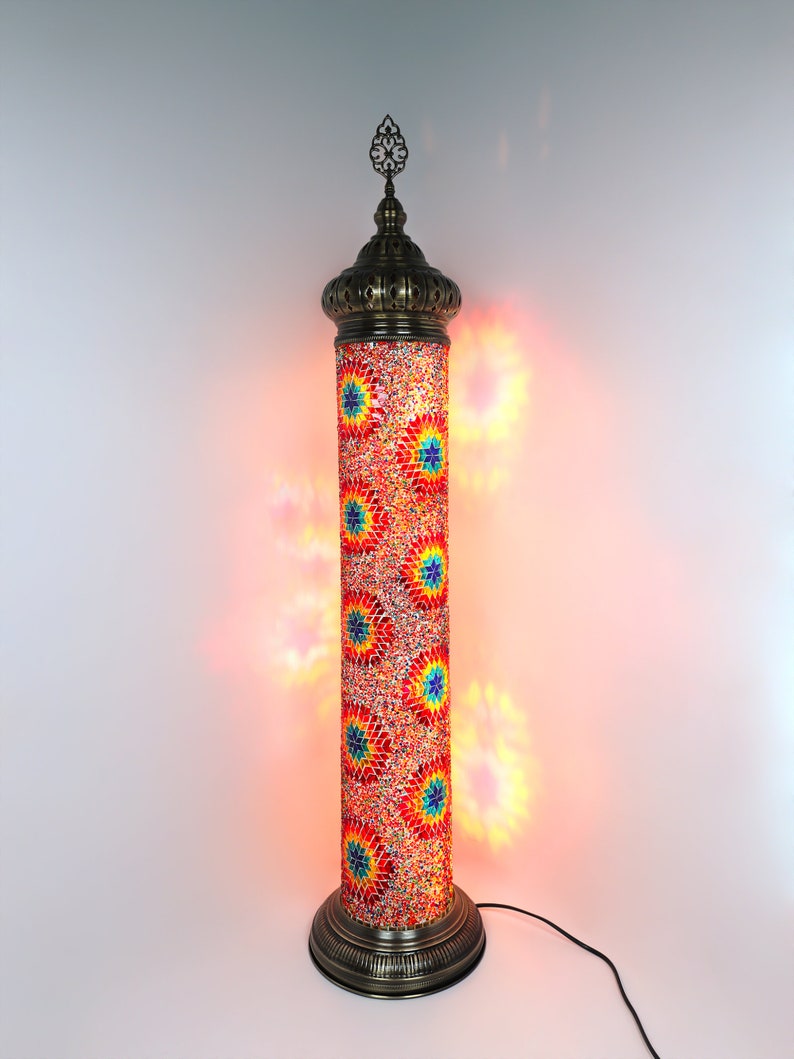 Lampadaire cylindrique turc en mosaïque, Lampe sur pied turque en vitrail coloré, Lampe sur pied en mosaïque colorée, Lampes en mosaïque turques STAR FLAME