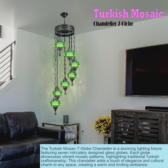Turkish Moroccan Style Ceiling Lamp with Mosaic Globe Design