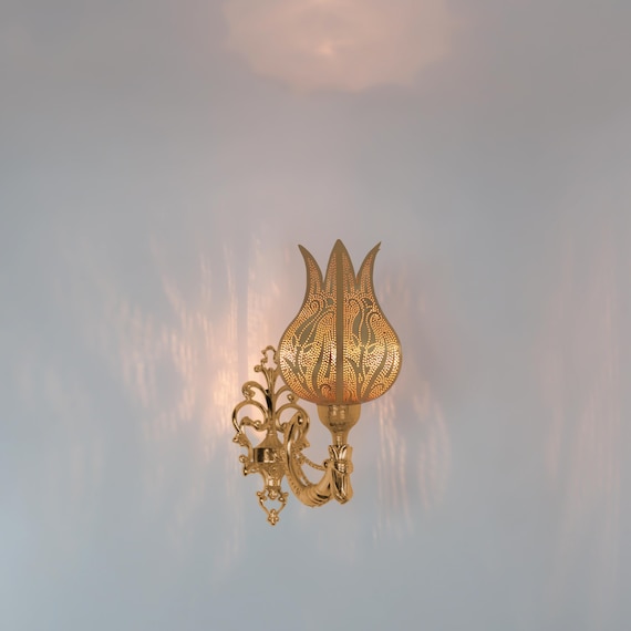 Moroccan Wall Lamp Turkish Tulip Pattern Plug Included Cord Vintage Bedroom Lighting Boho Decor