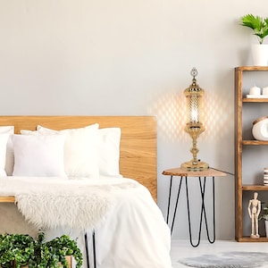 Turkish Blown Glass Silver Table Lamp – Elegant Living Room & Bedroom Lighting