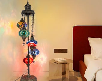 Mosaic Floor Lamp 5 Globes Unique Standing Lighting