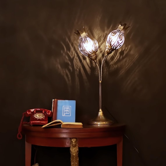 Elegant Bedside Lamp Inspired by Turkish and Moroccan Art - Lotus Tulip Theme