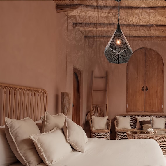 Moroccan Lantern Pendant Lamp, Turkish Hanging Light, Ethnic Lampshade, Boho Home Decor, IndoorLighting