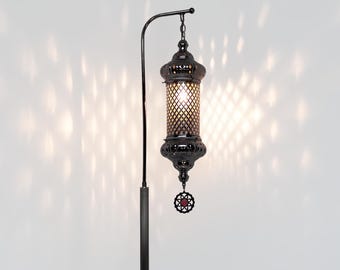 Handcrafted Turkish Blown Glass Floor Lamp: Bohemian Moroccan Decor