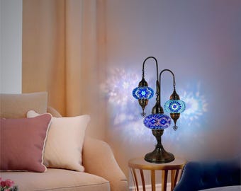 Turkish Mosaic Bedside Lamp 3-Globe Tree Design