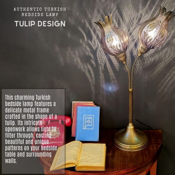 Elegant Bedside Lamp Inspired by Turkish and Moroccan Art - Lotus Tulip Theme