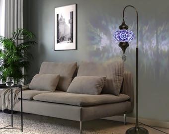 Turkish Mosaic Floor Lamps Swanneck Style Big Globe Standing Lights
