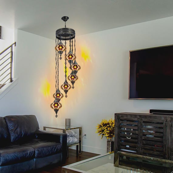Stained Glass Chandelier for Bedroom - Handcrafted Light Fixture