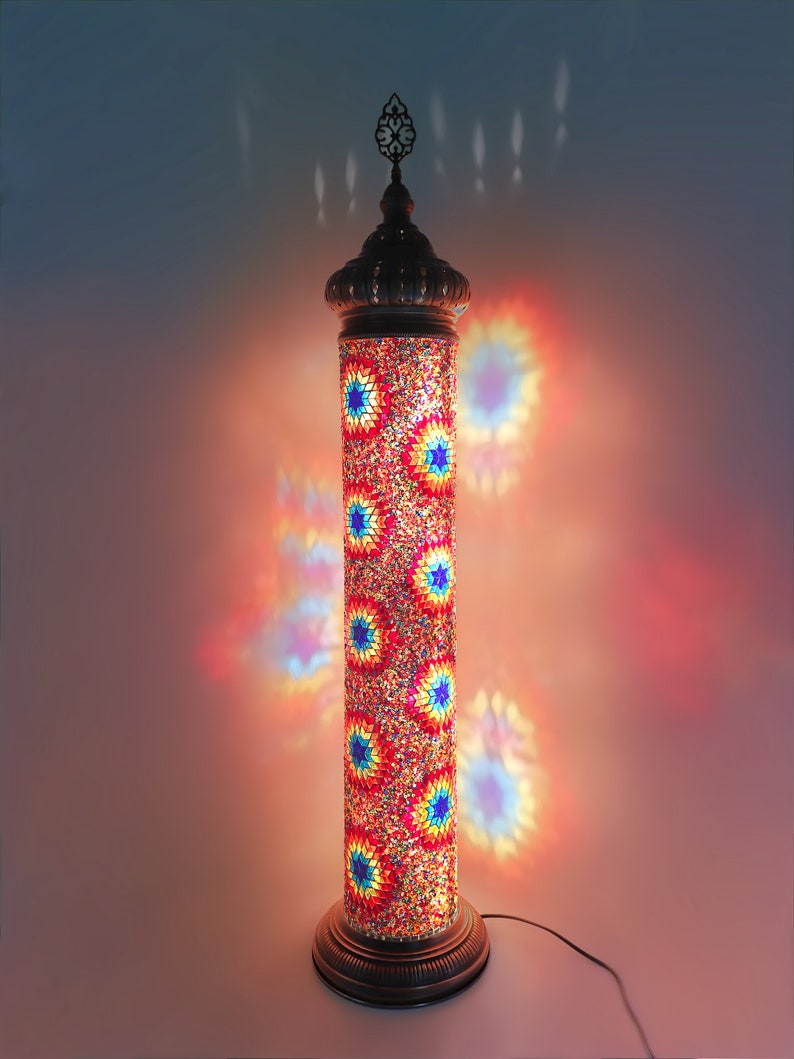 Lampadaire cylindrique turc en mosaïque, Lampe sur pied turque en vitrail coloré, Lampe sur pied en mosaïque colorée, Lampes en mosaïque turques image 7