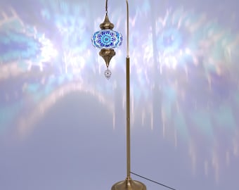 Turkish Mosaic Floor Lamps Swanneck Style Big Globe Standing Lights