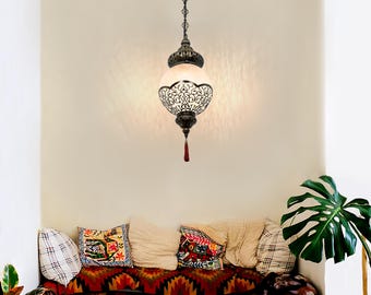 Turkish Cracked Glass Pendant Lamp with Laser Cut Pattern - Unique Lighting Fixture