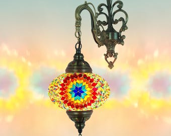 Handgefertigte Türkische Mosaik Wandleuchte: Boho Plug-In Lampe