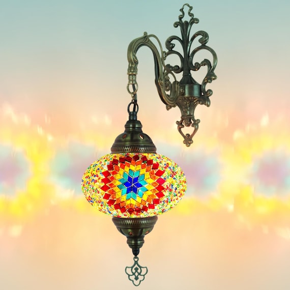 Mosaic Wall Sconce Lamp Included Plug in Cable Handcrafted Turkish Moroccan Mosaic Wall Lamp For a bohemian touch