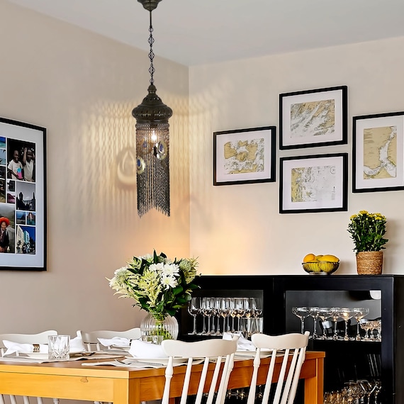 Handcrafted Turkish Moroccan Chain Pendant Lamp for Stunning Shadow Effects