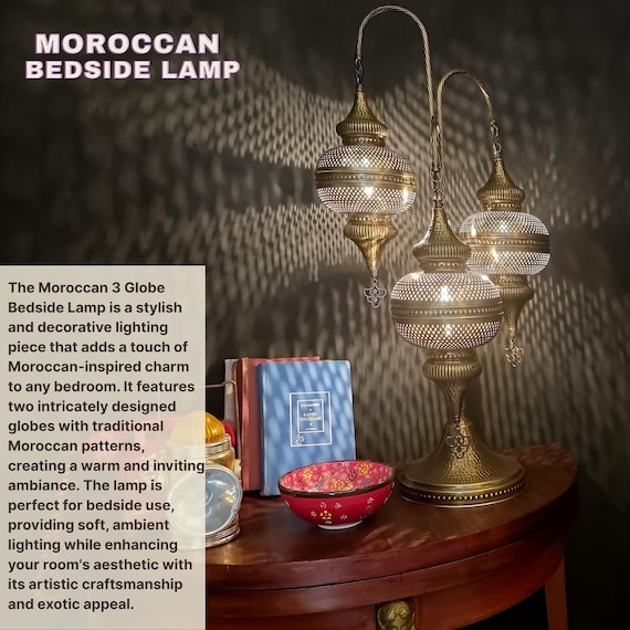 Handcrafted Moroccan 3 Globe Metal Light Table Lamp