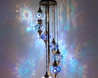 Lámpara de pie de mosaico turco hecha a mano: lámpara de pie de vidrio de siete esferas