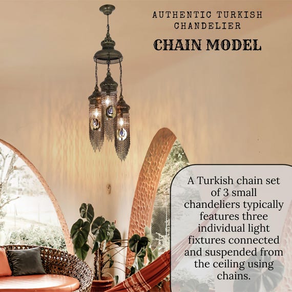 Boho Style Turkish Moroccan Chandelier - Vintage Inspired Hanging Lamp