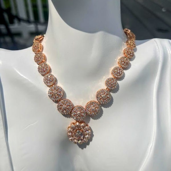 Luxurious Rose Gold Zirconia Statement Necklace - Perfect for Weddings and Special Occasions