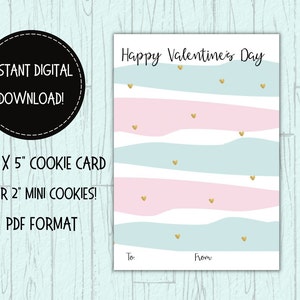 Valentines Printable Cookie Card 3.5&quot; X 5&quot; - Happy Stripes Valentine Cookie Card, Valentine Cookie Tags