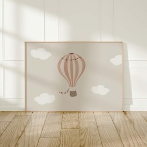 Hot Air Balloon Nursery Wall Art, Vintage Girls Bedroom Posters, Travel Nursery Decor, Pink Girls Room, Trendy Wall Decor, Digital Download