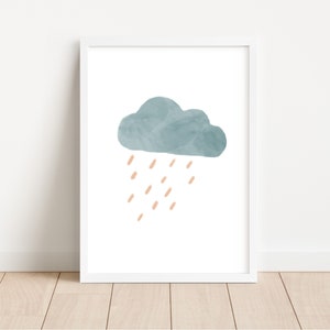 Pastel Rain Cloud Nursery Print, Boho Watercolor Decor, Minimalist Cloud Nursery Wall Art, Waether Poster, Digital Download image 1