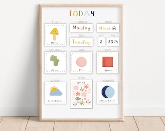 Circle Time Morning Board, Montessori Calendar, Toddler Preschool Circle Time, Weather Chart, Homeschool Wall Calendar, Digital Download