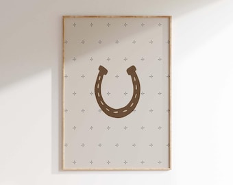 Vintage Horseshoe Print, Coastal Cowgirl Nursery Decor, Neutral Western Wall Art, Farmhouse Country Decor, Watercolor Cowboy Print, Digital