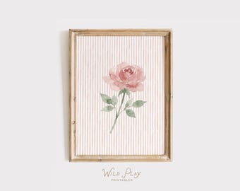 Lámina decorativa floral de rosas rosadas para habitación infantil, estilo shabby chic para niña (descarga digital)