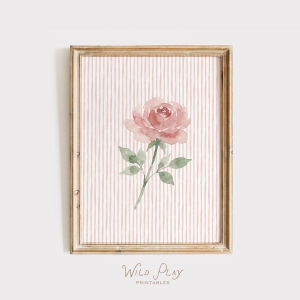 Pink Rose Floral Nursery Art, Shabby Chic Baby Girl Print (Digital Download)