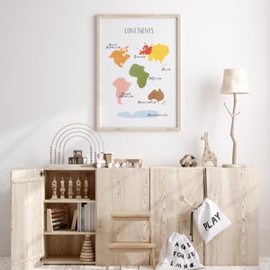 Kids Continents Poster, Montessori Colored Continent Map, Educational Printable, Learning Continents, Homeschool Materials, Digital Download image 4