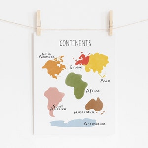 Kids Continents Poster, Montessori Colored Continent Map, Educational Printable, Learning Continents, Homeschool Materials, Digital Download image 5