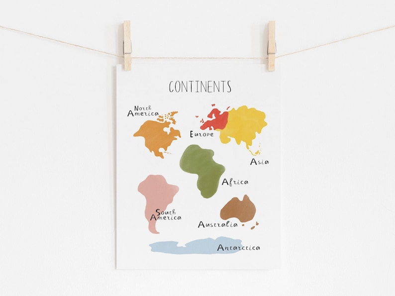 Kids Continents Poster, Montessori Colored Continent Map, Educational Printable, Learning Continents, Homeschool Materials, Digital Download image 5