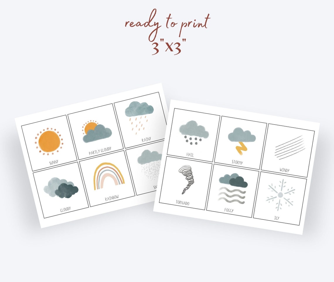 16 Weather Cards Montessori Flashcards Preschool Cards Etsy