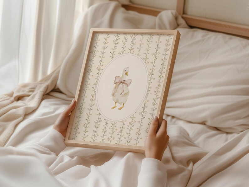 Floral Goose Nursery Wall Art Printable, Vintage Bow Baby Girl ...