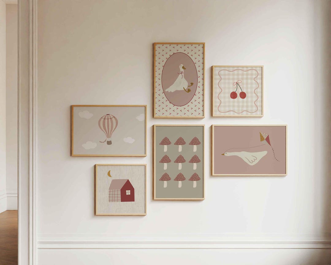 Set of 6 Girls Nursery Cottagecore Prints, Girls Gallery Wall Set, Pink ...