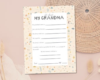 All About My Grandma, Mothers Day Gift for Grandma,  All About Grandma Printable, Mothers Day Gift Ideas for Grandma, Digital Download