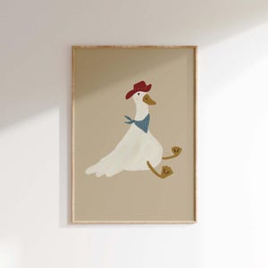 Arte de pared de ganso tonto, decoración de guardería de vaqueros, ganso con sombrero de vaquero rojo, animal de granja imprimible, impresión de vaquero vintage, decoración de habitación de niños
