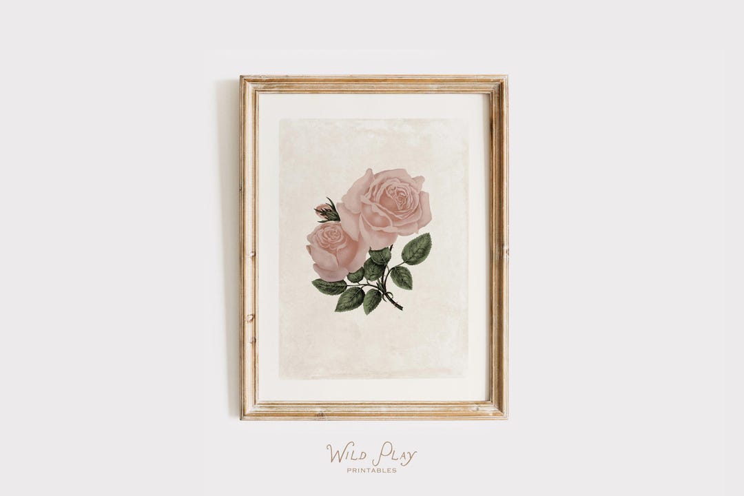Vintage Soft Pink Rose Print, Romantic Floral Wall Art, Cottagecore ...