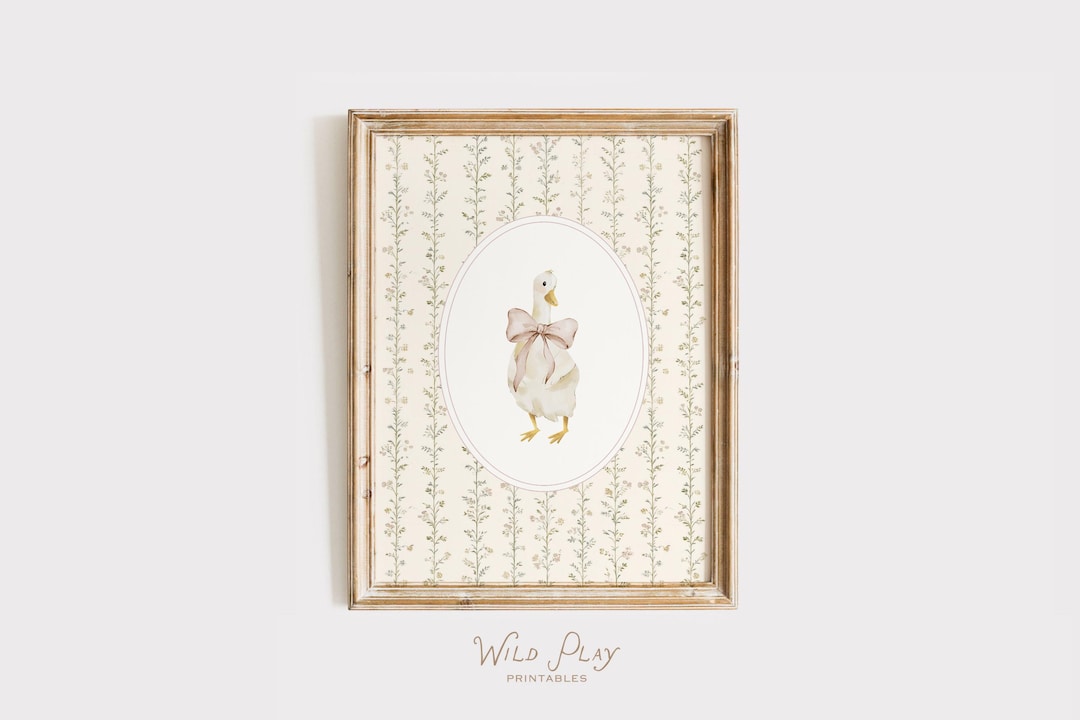 Floral Goose Nursery Wall Art Printable, Vintage Bow Baby Girl ...