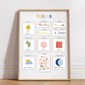 Tableau du matin, calendrier Montessori, temps du cercle pour les tout-petits d'âge préscolaire, carte météo, calendrier mural pour l'école à la maison, téléchargement numérique