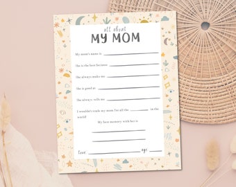 All About My mom, Mothers Day Gift, Mothers Day Card Printable, All About My Mama, Mothers Day Questionnaire Preschool, Digital Download