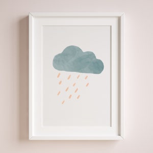 Pastel Rain Cloud Nursery Print, Boho Watercolor Decor, Minimalist Cloud Nursery Wall Art, Waether Poster, Digital Download image 2